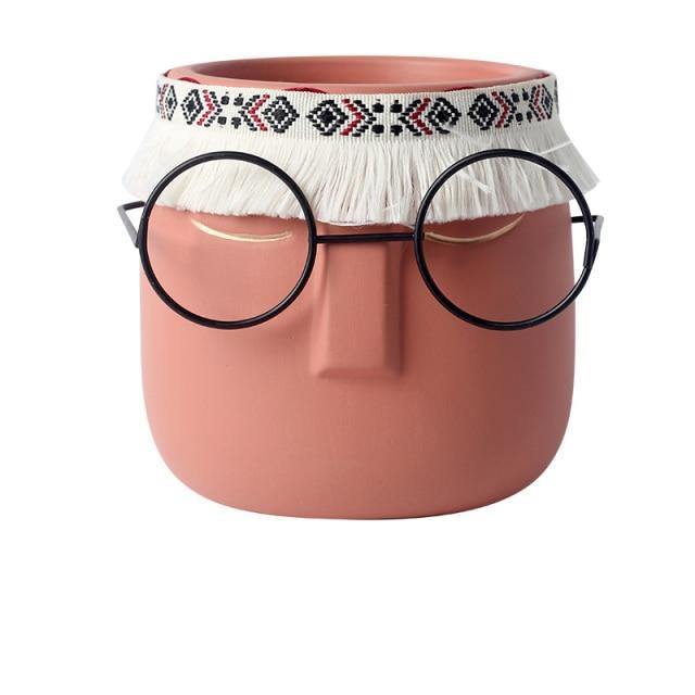Pots & Planters Ceramic Abstract Sleeping Face Planter with Headband and Glasses sold by Fleurlovin, Free Shipping Worldwide