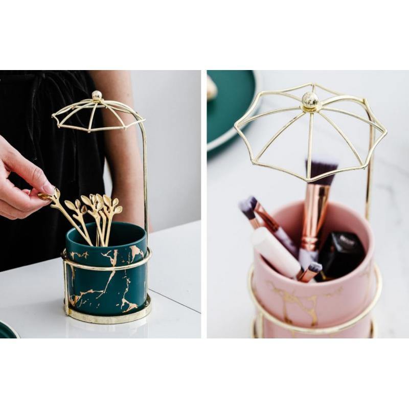 Pots & Planters Ceramic Marbled Planter with Gold Umbrella Stand sold by Fleurlovin, Free Shipping Worldwide