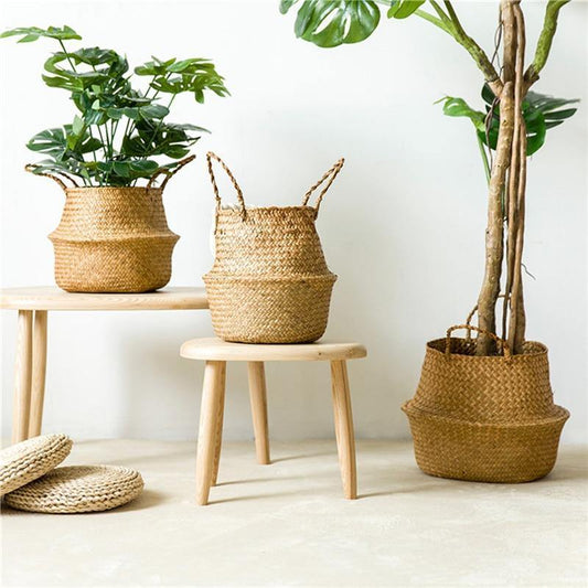 Pots & Planters Handmade Rattan Planter or Storage Basket with Handles sold by Fleurlovin, Free Shipping Worldwide