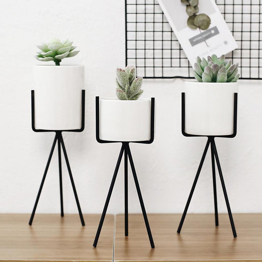 Pots & Planters Long Tabletop Ceramic Planter with Geometric Iron Stand sold by Fleurlovin, Free Shipping Worldwide