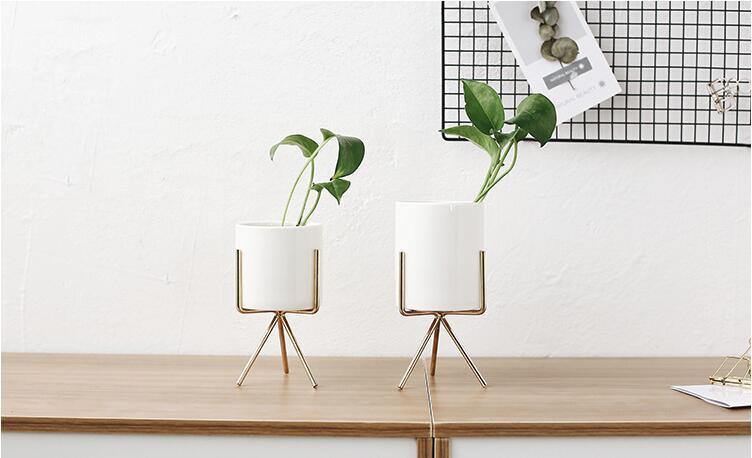 Pots & Planters Short Tabletop Ceramic Planter with Geometric Metal Stand sold by Fleurlovin, Free Shipping Worldwide
