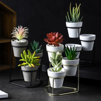 Pots & Planters Tiered Ceramic Planters with Metal Stand sold by Fleurlovin, Free Shipping Worldwide