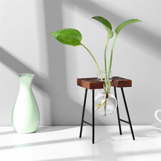 Propagation Glass Propagation Vase with Iron and Wood Stand sold by Fleurlovin, Free Shipping Worldwide