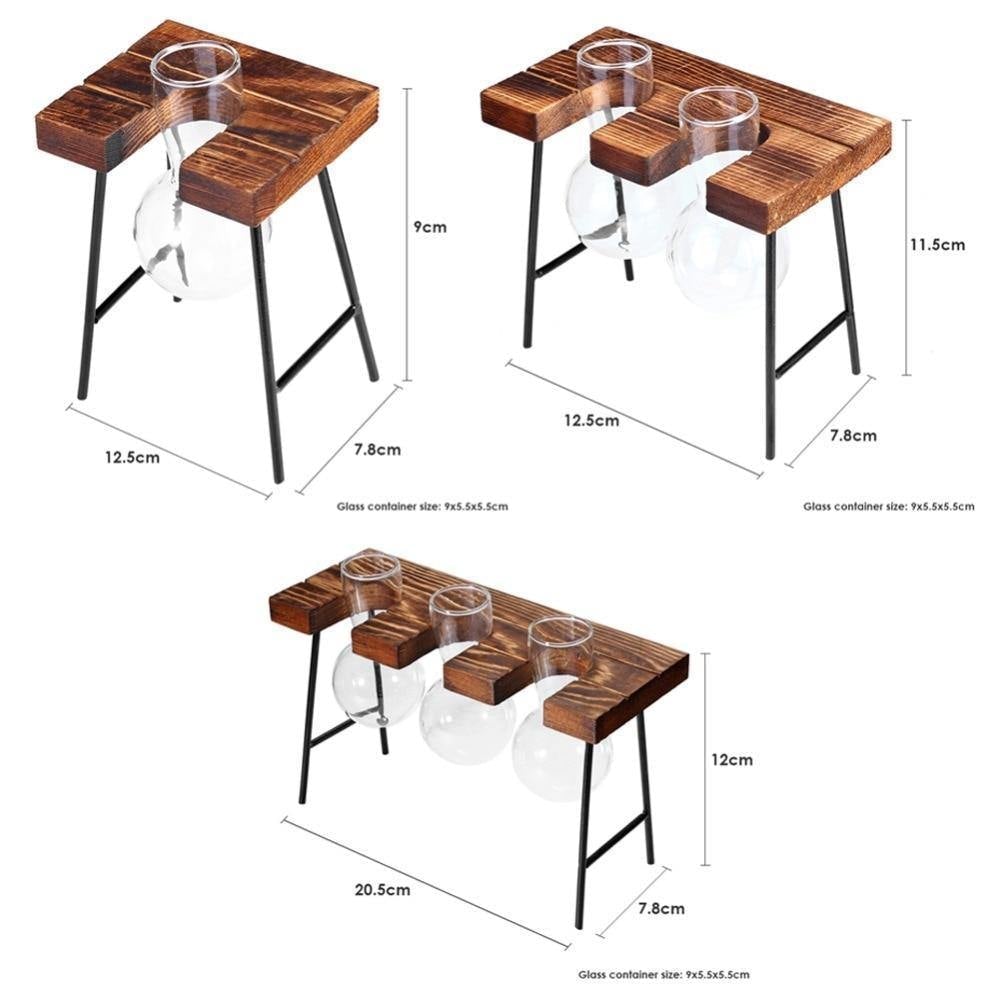 Propagation Glass Propagation Vase with Iron and Wood Stand sold by Fleurlovin, Free Shipping Worldwide