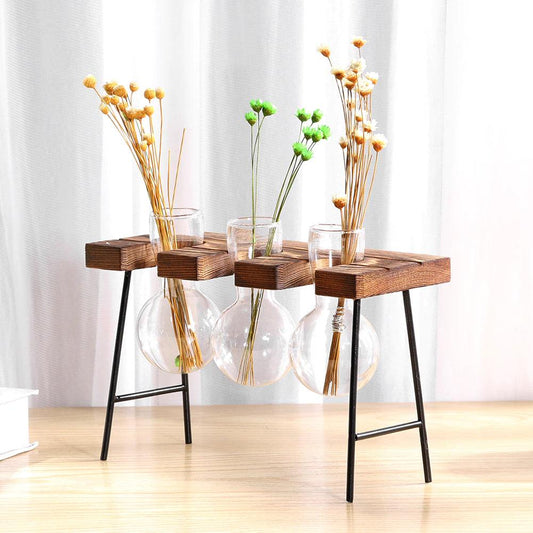 Propagation Glass Propagation Vase with Iron and Wood Stand sold by Fleurlovin, Free Shipping Worldwide