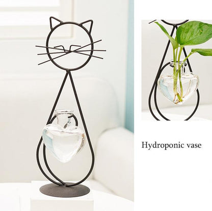 Propagation Iron Kitty Cat with Glass Heart Vase Propagation Station Planters sold by Fleurlovin, Free Shipping Worldwide