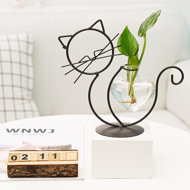 Propagation Iron Kitty Cat with Glass Heart Vase Propagation Station Planters sold by Fleurlovin, Free Shipping Worldwide