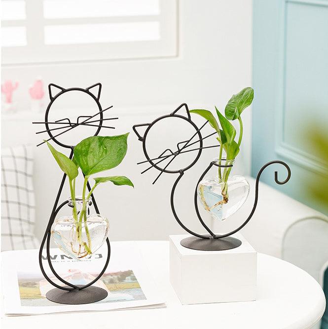 Propagation Iron Kitty Cat with Glass Heart Vase Propagation Station Planters sold by Fleurlovin, Free Shipping Worldwide