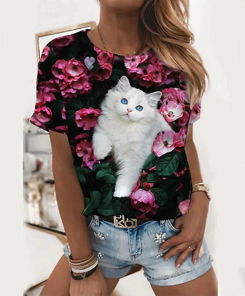  Rose Flower Cat T-Shirt sold by Fleurlovin, Free Shipping Worldwide