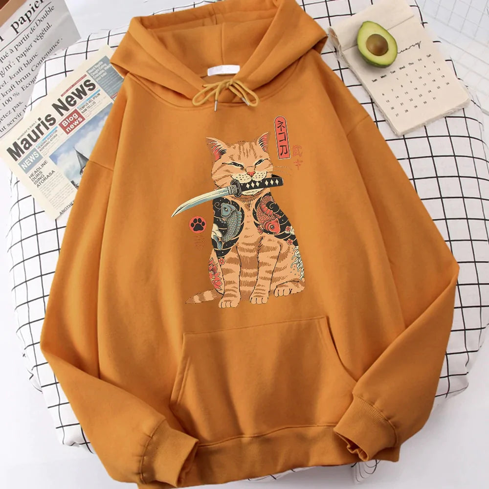 Samurai Katana Orange Cat Hoodie sold by Fleurlovin, Free Shipping Worldwide