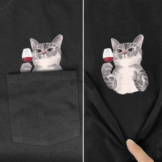  Suprise Pocket Wine Cat T-Shirt 4 sold by Fleurlovin, Free Shipping Worldwide