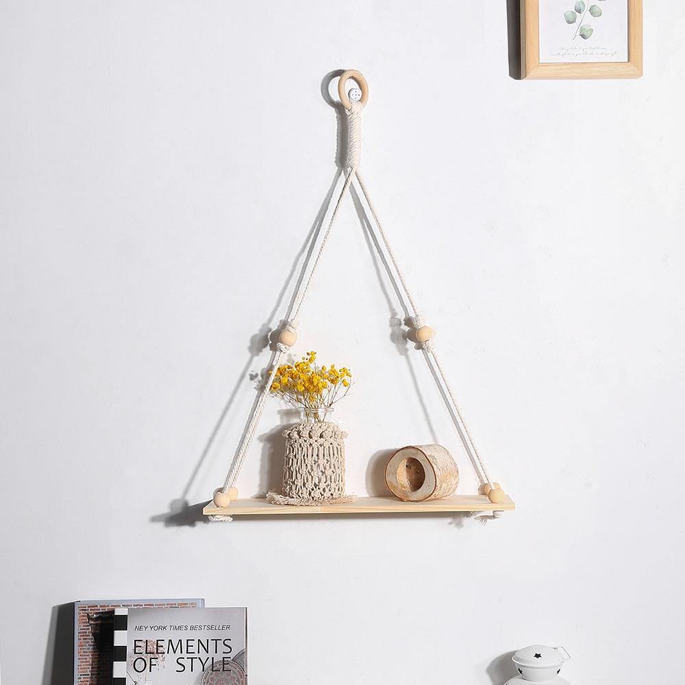 Wall Shelves & Ledges Handmade Macrame Rope Swing Wooden Shelf sold by Fleurlovin, Free Shipping Worldwide