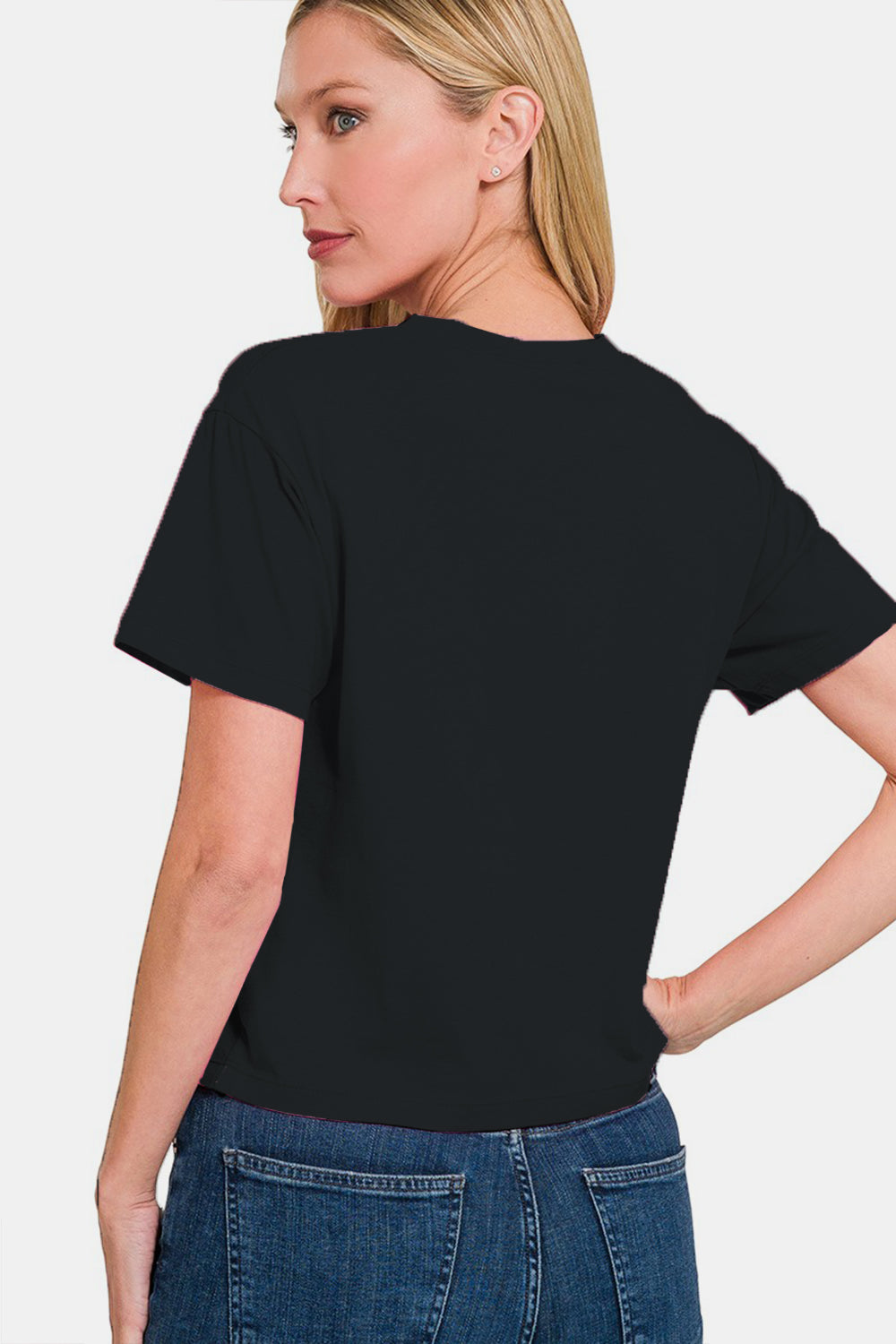 Zenana Round Neck Short Sleeve Cropped T-Shirt