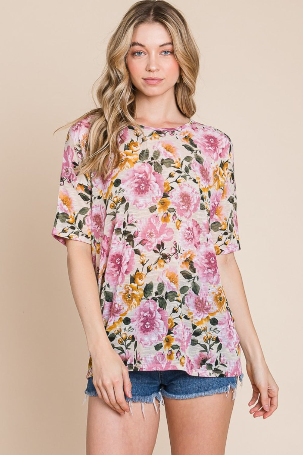 BOMBOM Camiseta floral con cuello redondo