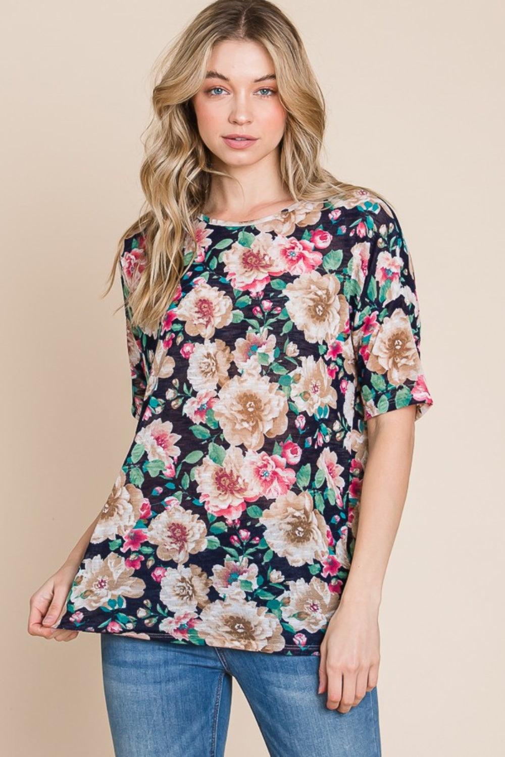 BOMBOM Camiseta floral con cuello redondo