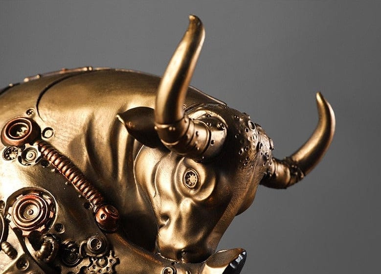 Statue of a Mechanical Bull in Steampunk Style