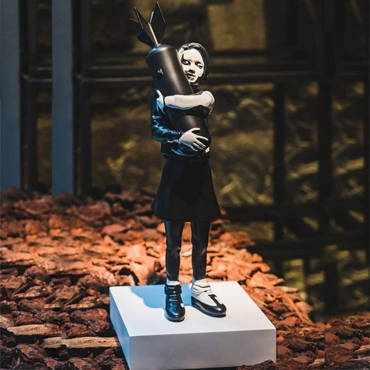 Sculpture of Banksy's Girl with Hugging Bomb