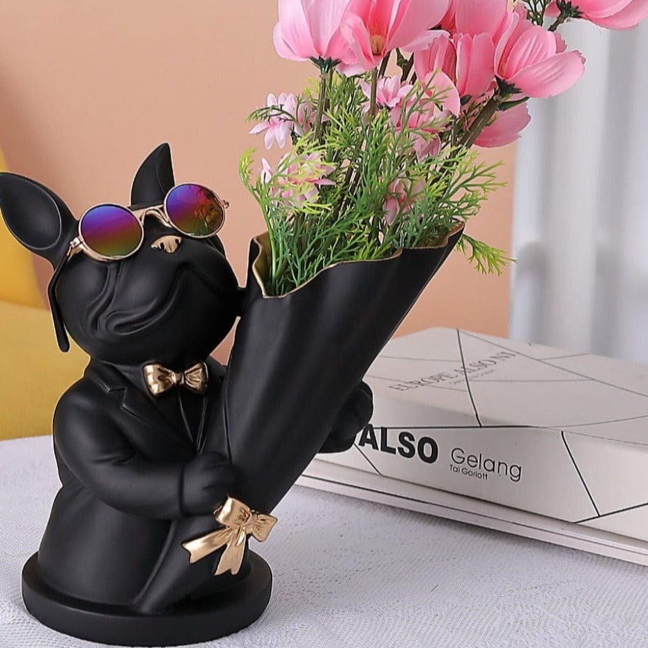 Figurine of Bulldog with Flower Vase