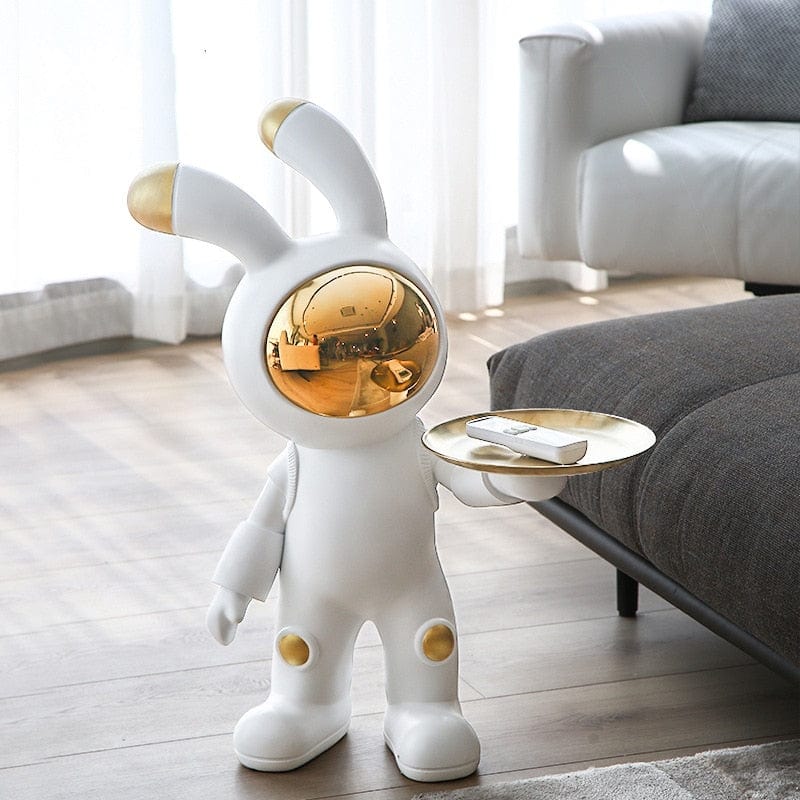 Statue of a White Rabbit in Space