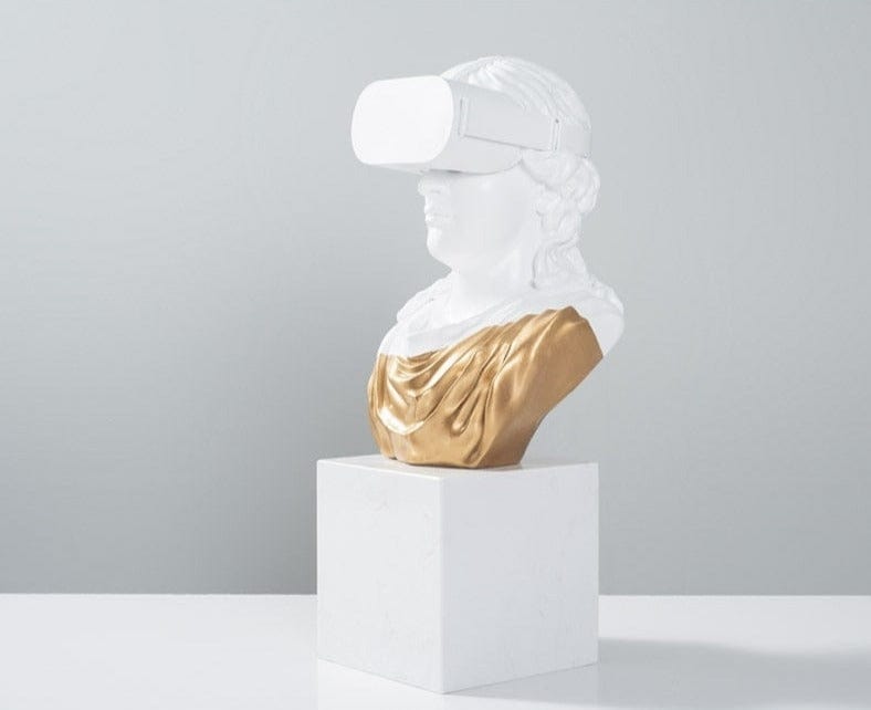 Escultura de figura romana con gafas VR