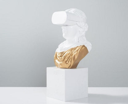 Sculpture of Roman Figure with VR Goggles