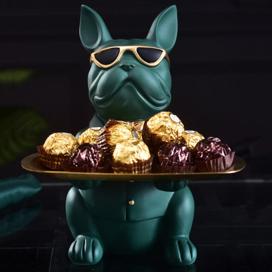 Statue of a French Bulldog with Tray