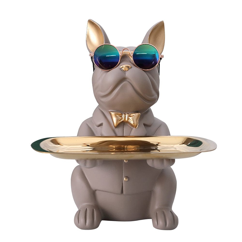 Statue of a French Bulldog with Tray