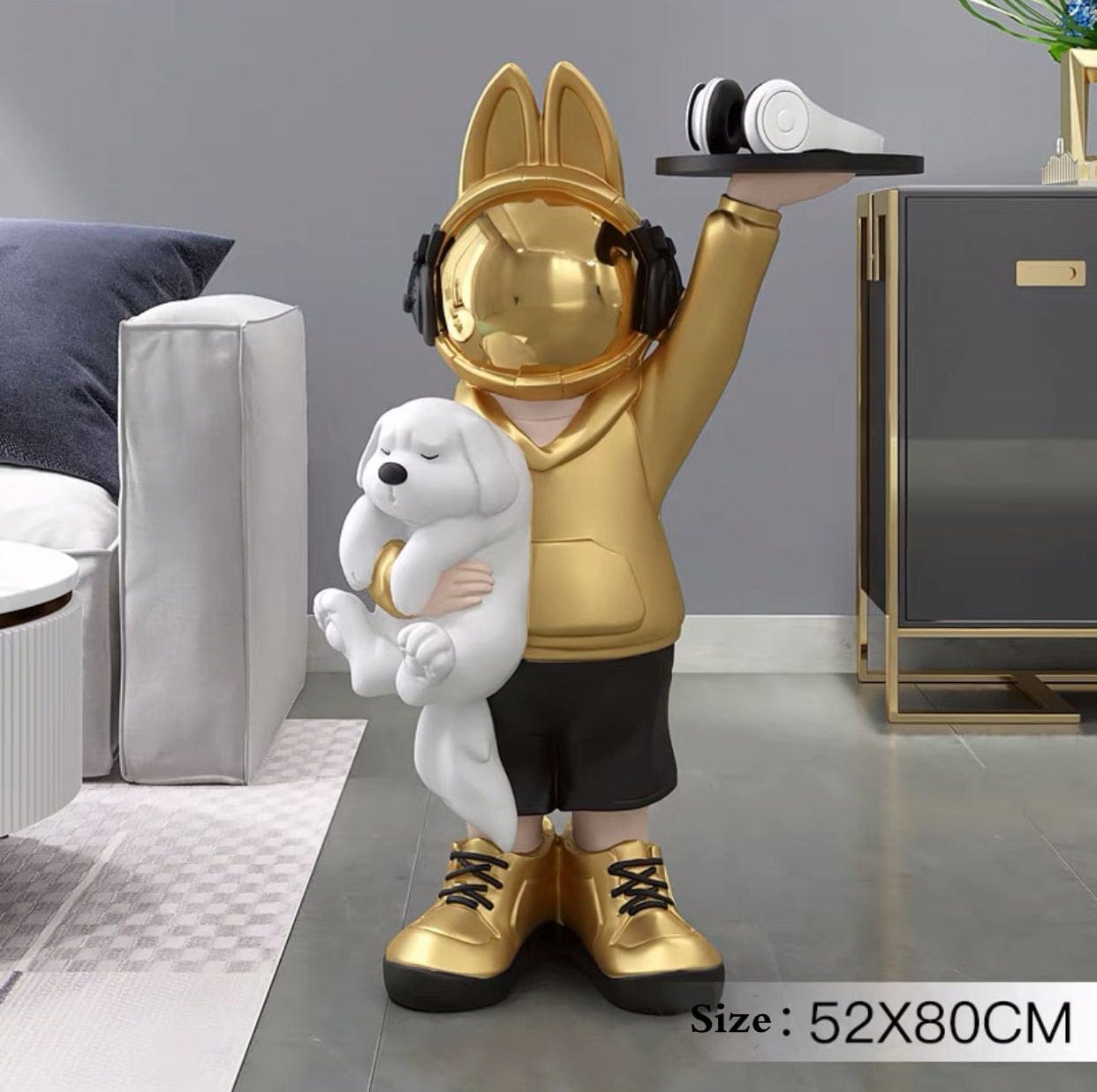 Statue of a Golden Rabbit in Space