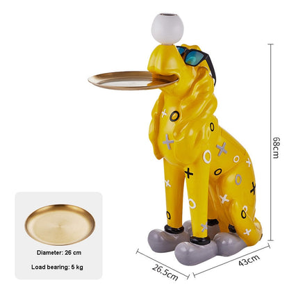 Hyped-Up Dog Butler Statue with Tray