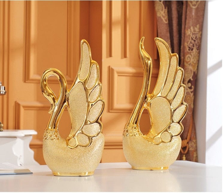 Statue of a Golden Swan Couple