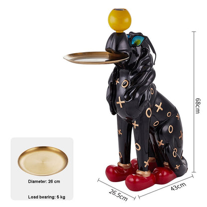 Hyped-Up Dog Butler Statue with Tray