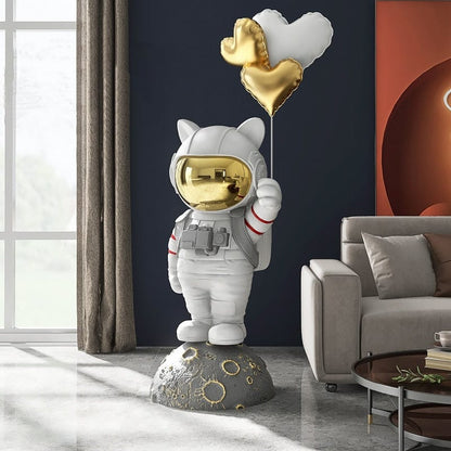 Life Size Statue of Astronaut Cat with Balloon