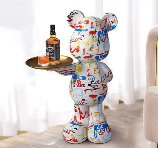 Statue of a Bear with Graffiti Design