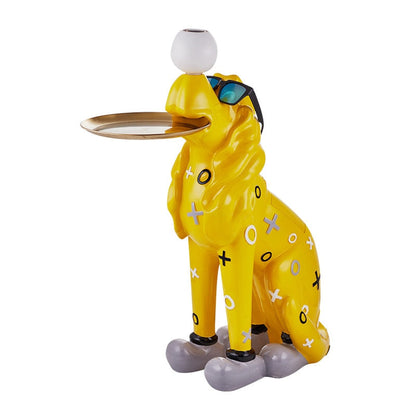 Hyped-Up Dog Butler Statue with Tray