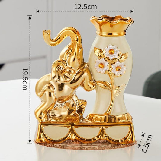 Ceramic Vase with Golden Elephant Motif