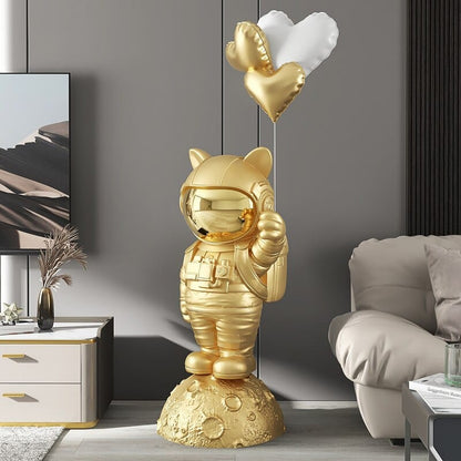 Life Size Statue of Astronaut Cat with Balloon