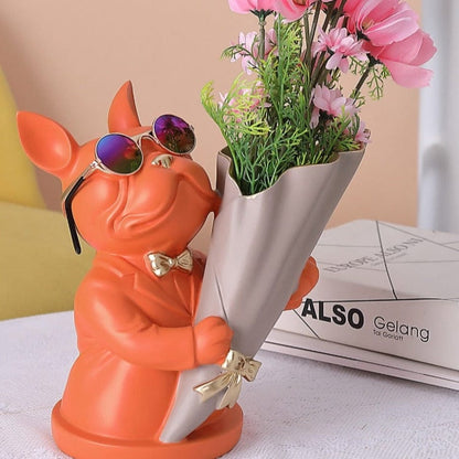 Figurine of Bulldog with Flower Vase