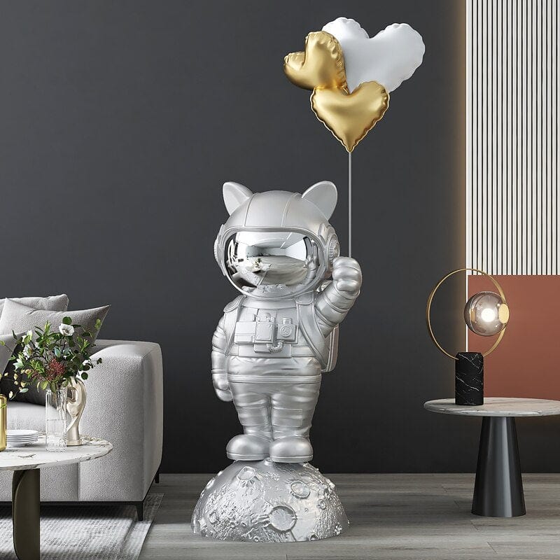 Life Size Statue of Astronaut Cat with Balloon