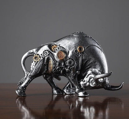 Statue of a Mechanical Bull in Steampunk Style