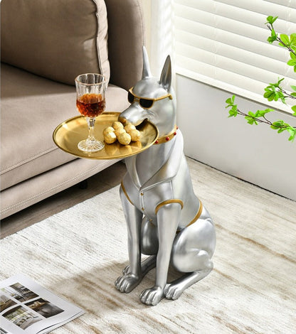 Statue of a Large Dog Butler with Tray